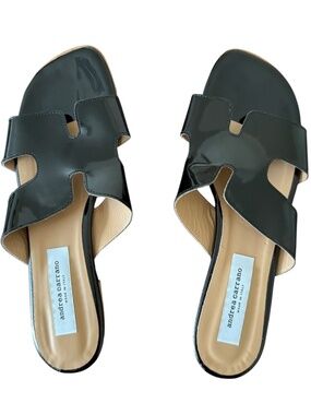 andrea carrano Sleek Black Slide Sandals with H-Shaped Strap Sz‎ 10